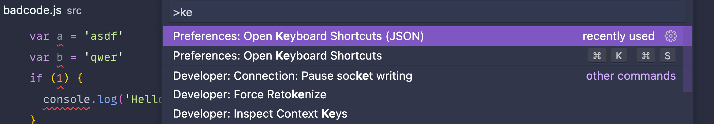 Tip: Open VSCode keybinding settings